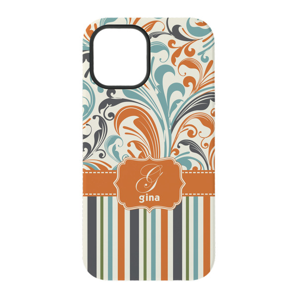 Orange Blue Swirls & Stripes iPhone 15 Pro Tough Case - Back