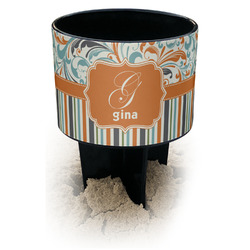 Orange Blue Swirls & Stripes Black Beach Spiker Drink Holder (Personalized)