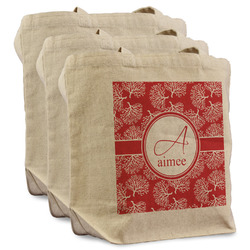 Coral Reusable Cotton Grocery Bags - Set of 3 (Personalized)