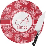 Coral Round Glass Cutting Board - Small (Personalized)
