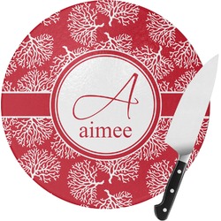 Coral Round Glass Cutting Board - Small (Personalized)