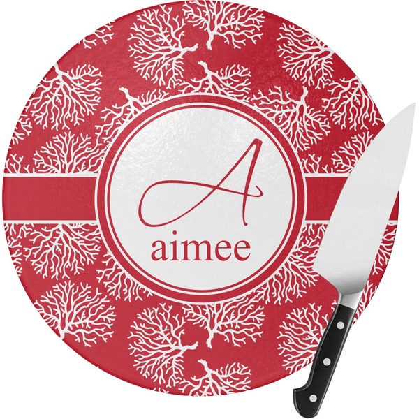 Custom Coral Round Glass Cutting Board - Small (Personalized)