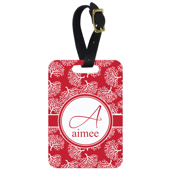 Custom Coral Metal Luggage Tag w/ Name and Initial