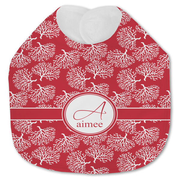Custom Coral Jersey Knit Baby Bib w/ Name and Initial