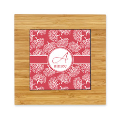 Coral Bamboo Trivet with Ceramic Tile Insert (Personalized)