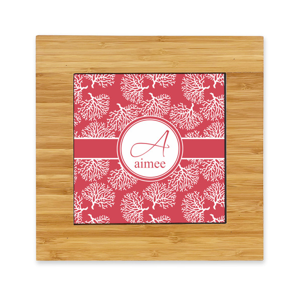 Custom Coral Bamboo Trivet with Ceramic Tile Insert (Personalized)