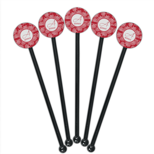 Coral Black Plastic 5.5" Stir Stick - Round - Fan View