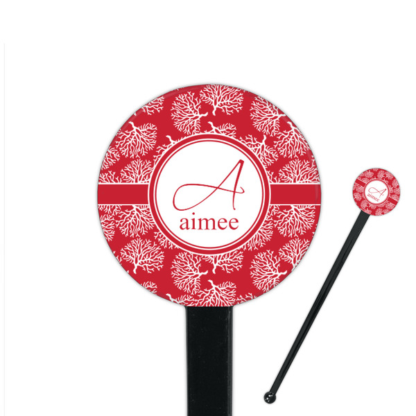 Custom Coral 7" Round Plastic Stir Sticks - Black - Single Sided (Personalized)