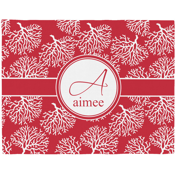 Custom Coral Woven Fabric Placemat - Twill w/ Name and Initial