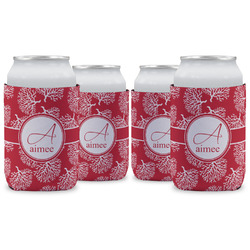 Coral Can Cooler (12 oz) - Set of 4 w/ Name and Initial
