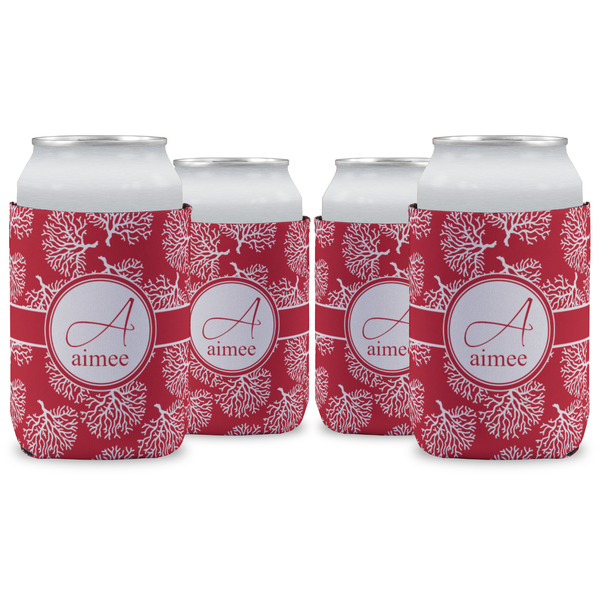 Custom Coral Can Cooler (12 oz) - Set of 4 w/ Name and Initial