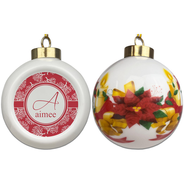 Coral Ceramic Christmas Ornament - Poinsettias (APPROVAL)