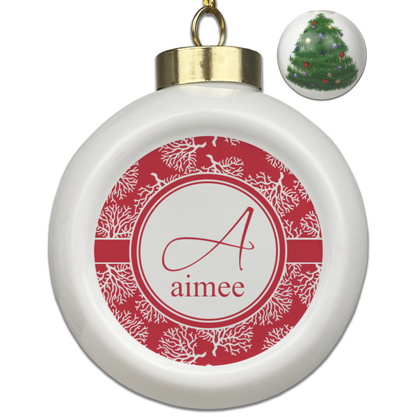 Custom Coral Ceramic Ball Ornament - Christmas Tree (Personalized)