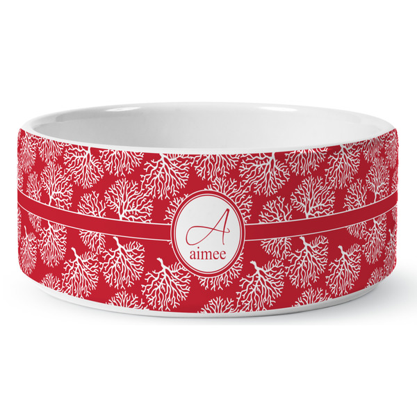 Coral Ceramic Dog Bowl - Medium - Front