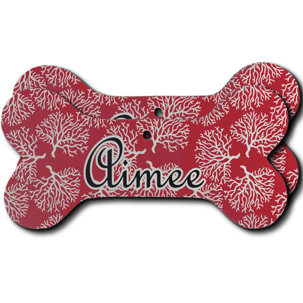 Custom Coral Ceramic Dog Ornament - Front & Back w/ Name and Initial