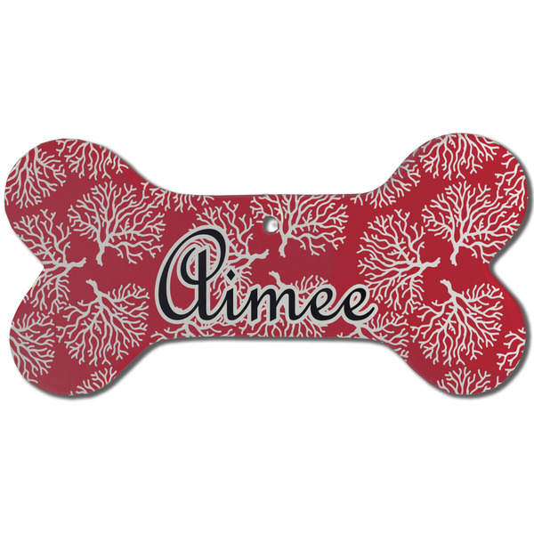 Custom Coral Ceramic Dog Ornament - Front w/ Name and Initial