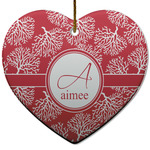 Coral Heart Ceramic Ornament w/ Name and Initial