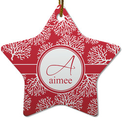 Coral Star Ceramic Ornament w/ Name and Initial
