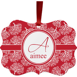 Coral Metal Frame Ornament - Double Sided w/ Name and Initial