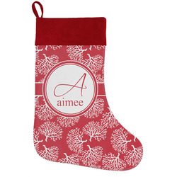 Coral Holiday Stocking w/ Name and Initial