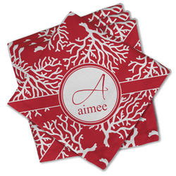 Coral Cloth Cocktail Napkins - Set of 4 w/ Name and Initial