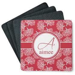 Coral Square Rubber Backed Coasters - Set of 4 (Personalized)