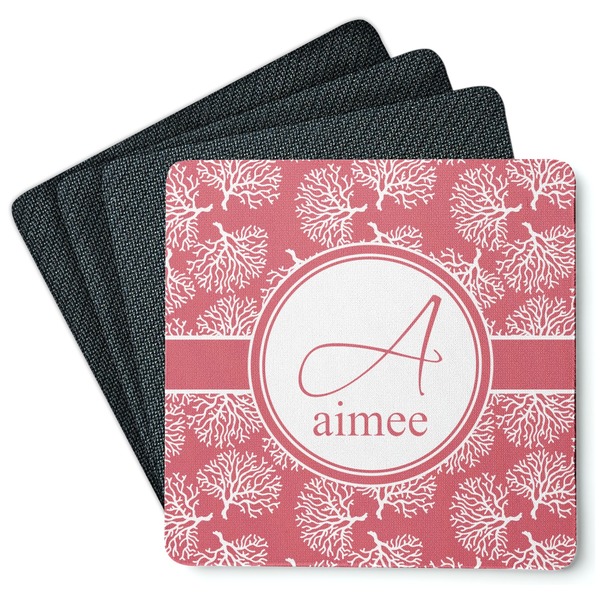 Custom Coral Square Rubber Backed Coasters - Set of 4 (Personalized)