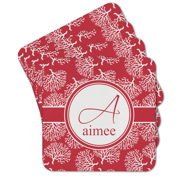 Custom Coral Cork Coaster - Set of 4 w/ Name and Initial