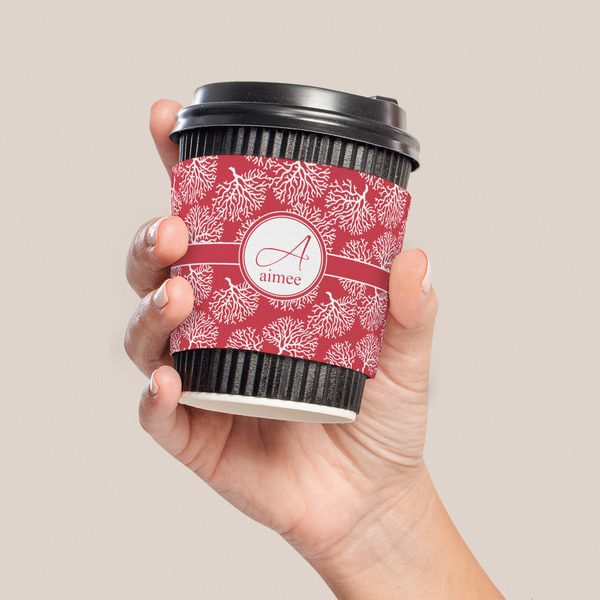Coral Coffee Cup Sleeve - LIFESTYLE