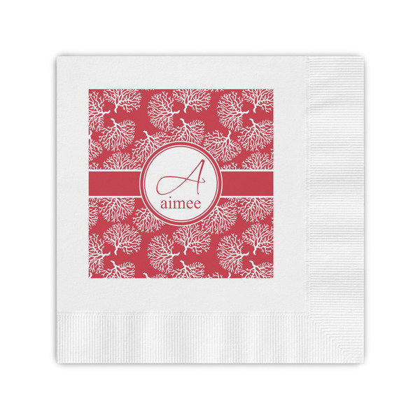 Custom Coral Coined Cocktail Napkins (Personalized)