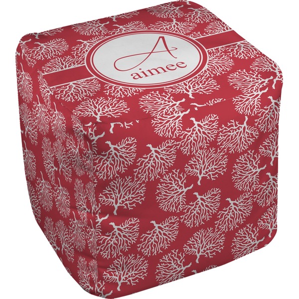 Custom Coral Cube Pouf Ottoman - 18" (Personalized)