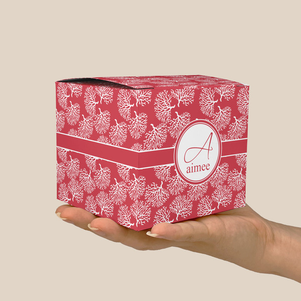 Coral Cube Favor Gift Box - On Hand - Scale View