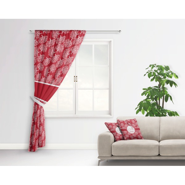 Coral Curtain With Window and Rod - in Room Matching Pillow