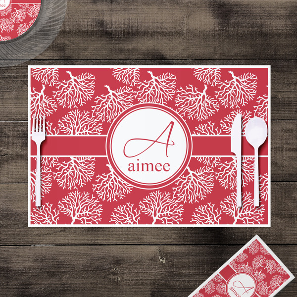 Coral Disposable Paper Placemat - In Context