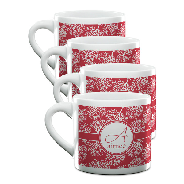 Custom Coral Double Shot Espresso Cups - Set of 4 (Personalized)
