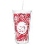 Coral Double Wall Tumbler with Straw (Personalized)