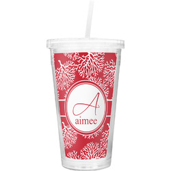Coral Double Wall Tumbler with Straw (Personalized)