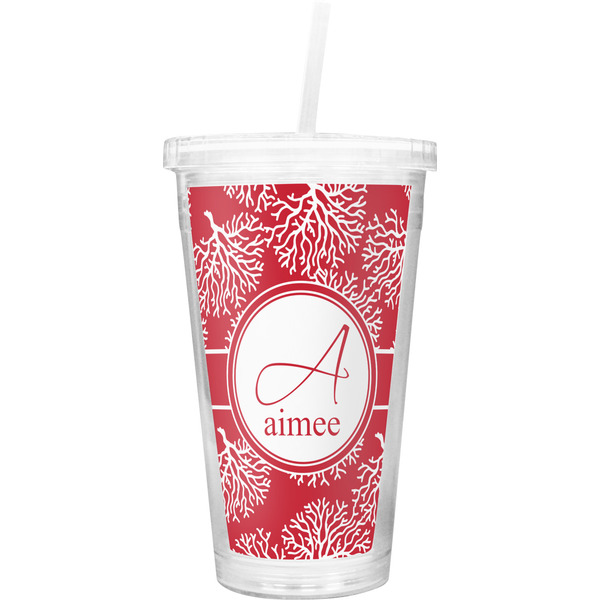 Custom Coral Double Wall Tumbler with Straw (Personalized)