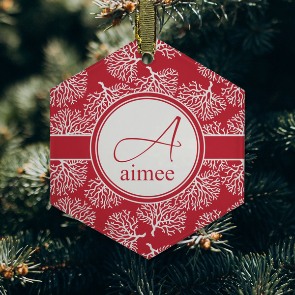 Coral Frosted Glass Ornament - Hexagon (Lifestyle)