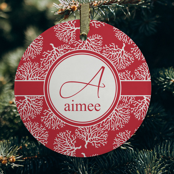 Coral Frosted Glass Ornament - Round (Lifestyle)