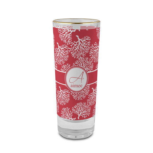 Custom Coral 2 oz Shot Glass -  Glass with Gold Rim - Single (Personalized)