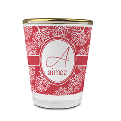 Coral Glass Shot Glass - 1.5 oz - with Gold Rim - Set of 4 (Personalized)