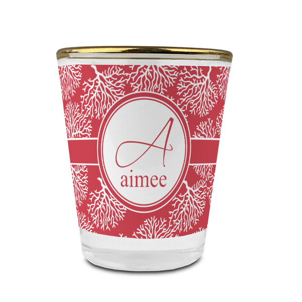 Custom Coral Glass Shot Glass - 1.5 oz - with Gold Rim - Set of 4 (Personalized)