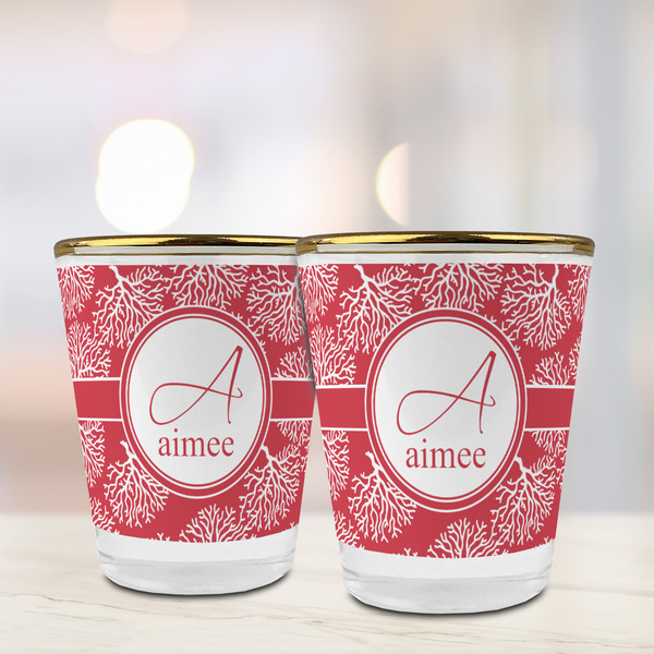 Coral Glass Shot Glass - with gold rim - LIFESTYLE