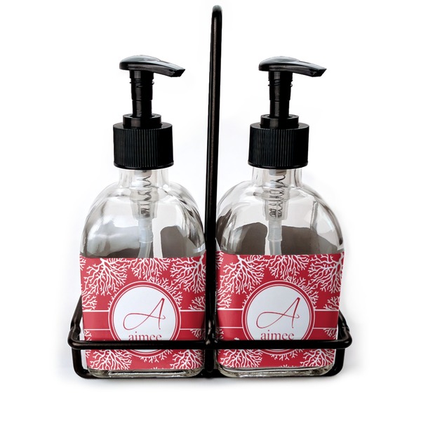 Custom Coral Glass Soap & Lotion Bottle Set (Personalized)