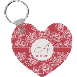 Coral Heart Plastic Keychain w/ Name and Initial