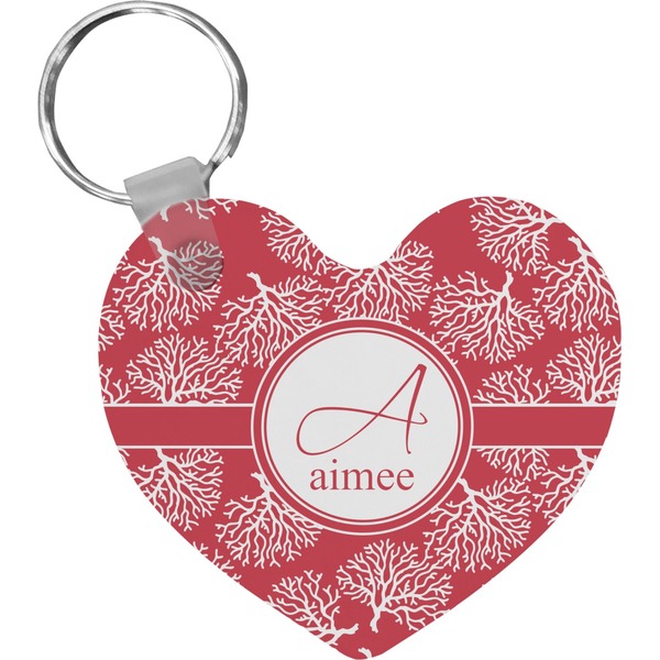 Custom Coral Heart Plastic Keychain w/ Name and Initial