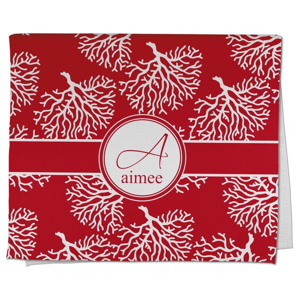 Custom Coral Kitchen Towel - Poly Cotton w/ Name and Initial