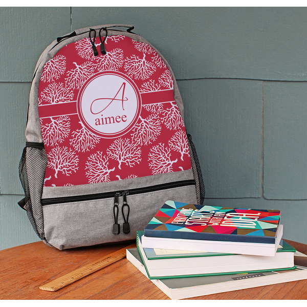 Coral Large Backpack - Gray - On Desk