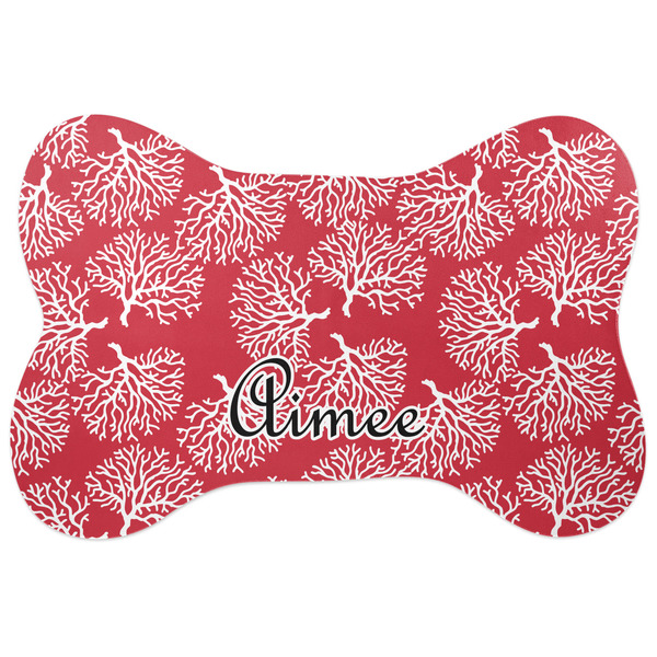 Custom Coral Bone Shaped Dog Food Mat (Large) (Personalized)